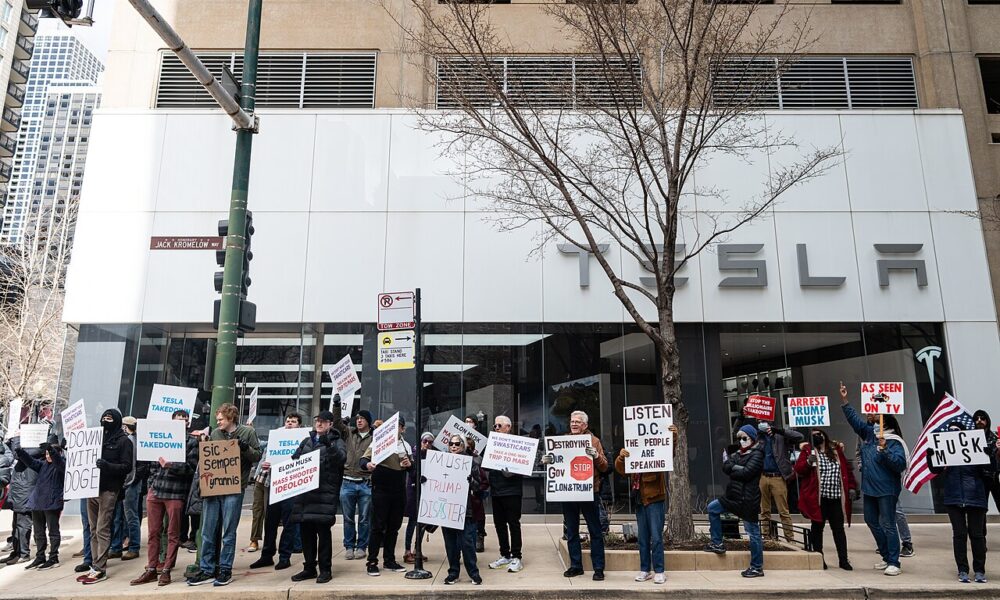 Tesla protest Chicago