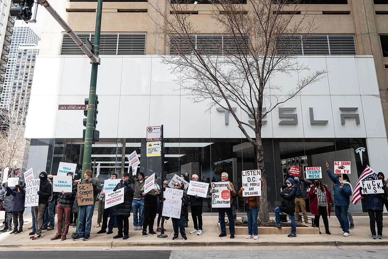 Tesla protest Chicago