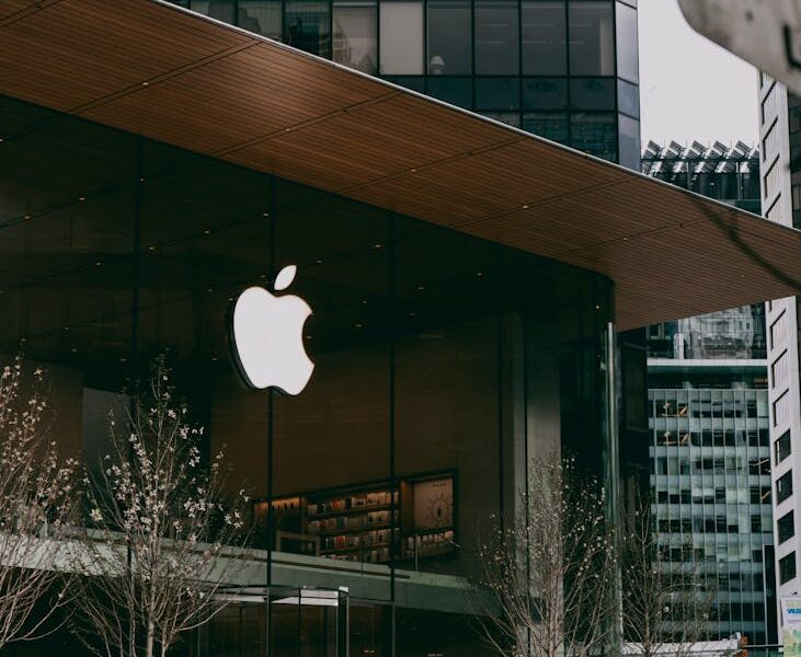 modern glass facade of apple store building