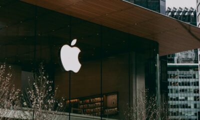 modern glass facade of apple store building