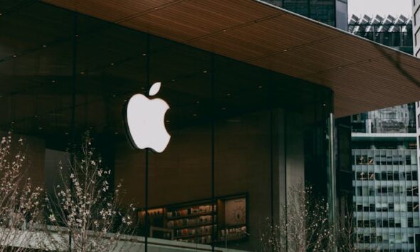 modern glass facade of apple store building