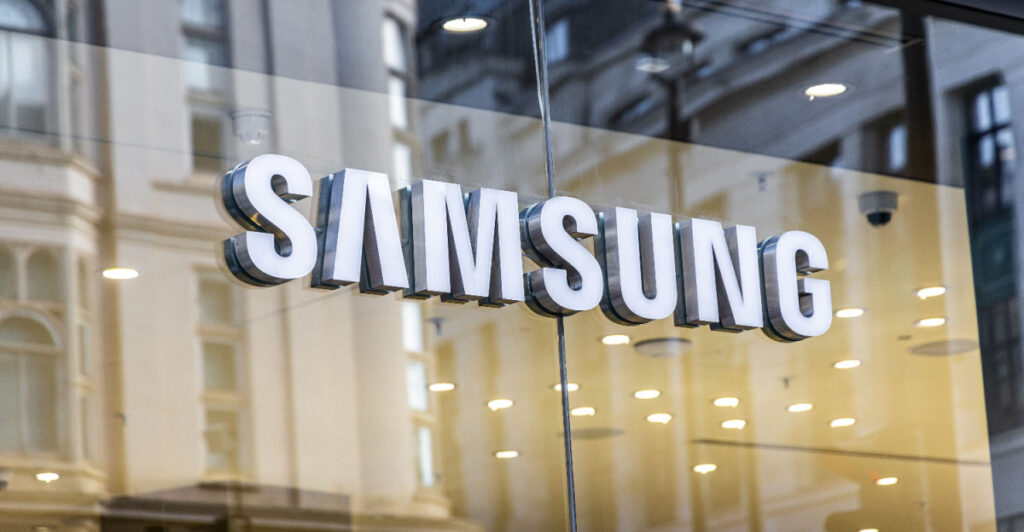 a Samsung sign on a window